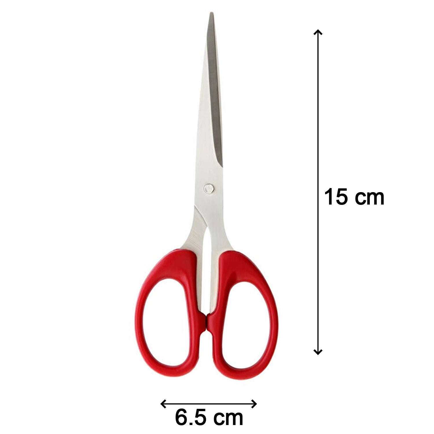 Side view of the stainless steel scissors, showcasing the handle grip and blade design Side view of the stainless steel scissors, showcasing the handle grip and blade design